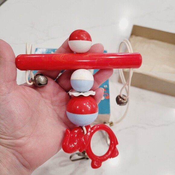 Bakelite Rattle Elephant Toy Crib Pram Circus Alan Jay Plastics Red Blue Vintage - Picture 11 of 16